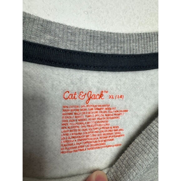 Cat & Jack Girls XL Smiley Checkerboard Sweatshirt Gray Crewneck Pullover Fleece - Picture 7 of 8